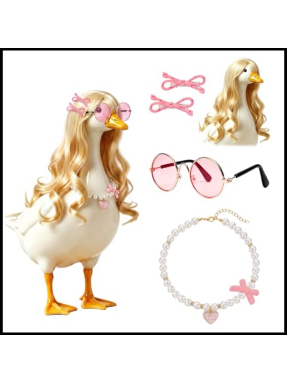 Porch Goose Outfit Set Blonde Wig Sunglasses Fits 23in Statue